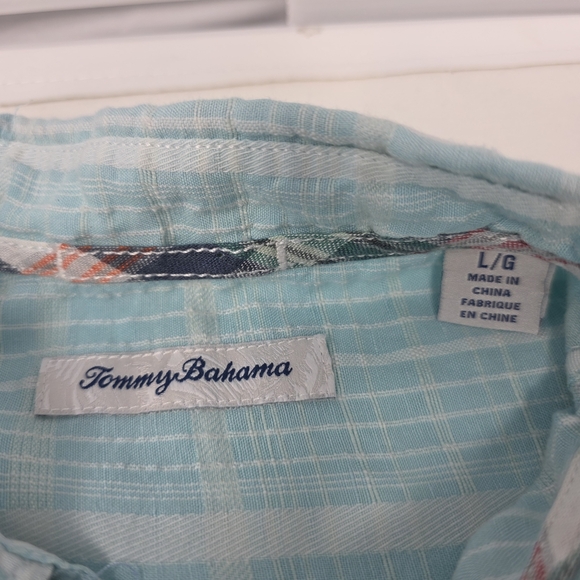 Tommy Bahama Long Sleeve Linen Flip Cuff Shirt Sea Green Plaid Men's Size L - Picture 5 of 9